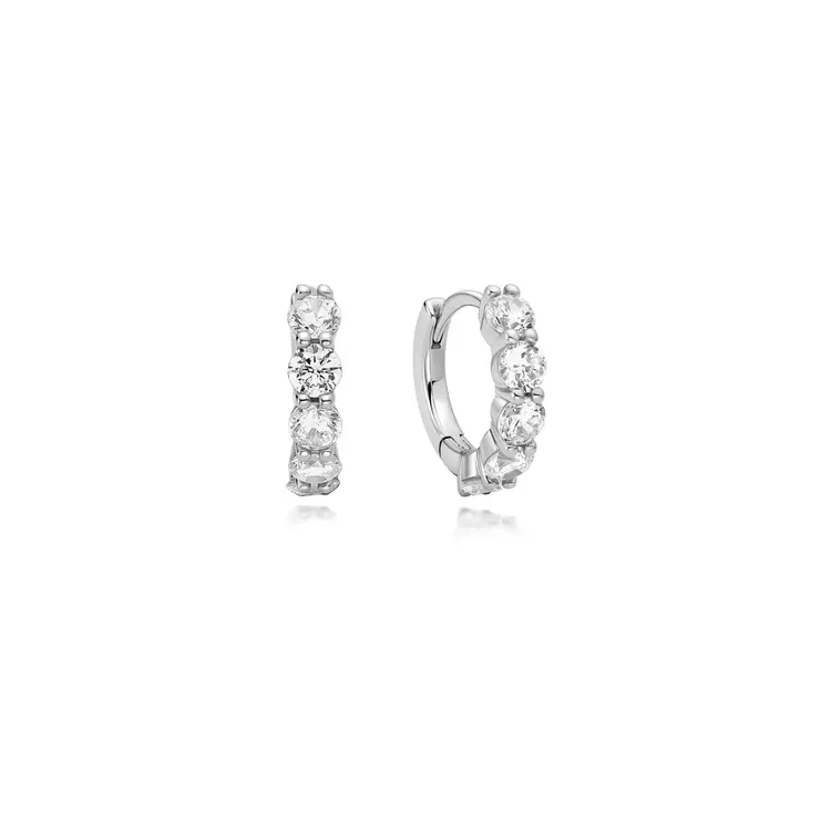 ANIA HAIE Silver Quintet Sparkle Huggie Hoop Earrings • Material: 925 Sterling Silver with Rhodium Plating with Cubic Zirconia • Hoop Diameter: 8.5mm • Hoop Width: 1.5mm • Weight: 1.9g