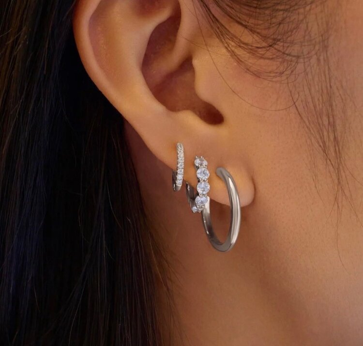 Silver Quintet Sparkle Huggie Hoop Earrings