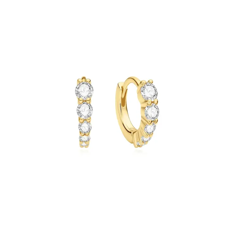 Gold Graduated Sparkle Huggie Hoop Earrings • Material: 925 Sterling Silver with 14kt Gold Plating with Cubic Zirconia • Hoop Diameter: 6.5mm • Hoop Width: 1.5mm • Weight: 1.2g
