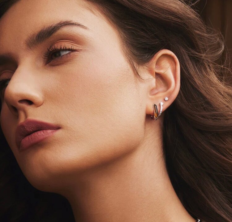 Silver Sparkling Pav¨¦ Huggie Hoop Earrings, Material: 925 Sterling Silver with Rhodium Plating with Cubic Zirconia  Earring Size: 7.5 x 1.7mm  Weight: 2.0g