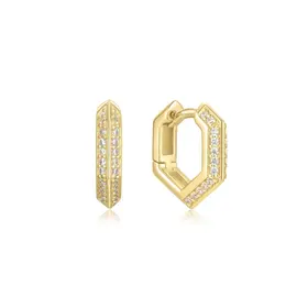 ANIA HAIE Gold Sparkling Shield Huggie Hoop Earrings, Material: 925 Sterling Silver with 14kt Gold Plating with Cubic Zirconia • Earring Size: 14 x 3mm • Weight: 2.8g