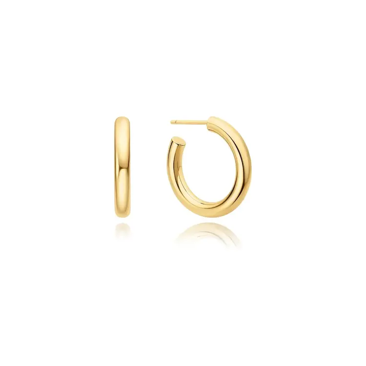 Gold Classic Tube Medium Huggie Hoop Earrings, Material: 925 Sterling Silver with 14kt Gold Plating • Hoop Diameter: 23mm • Hoop Width: 3.5mm • Weight: 3.6g