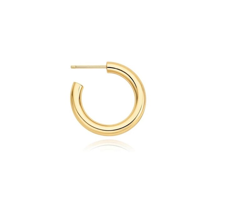 Gold Classic Tube Medium Huggie Hoop Earrings, Material: 925 Sterling Silver with 14kt Gold Plating • Hoop Diameter: 23mm • Hoop Width: 3.5mm • Weight: 3.6g