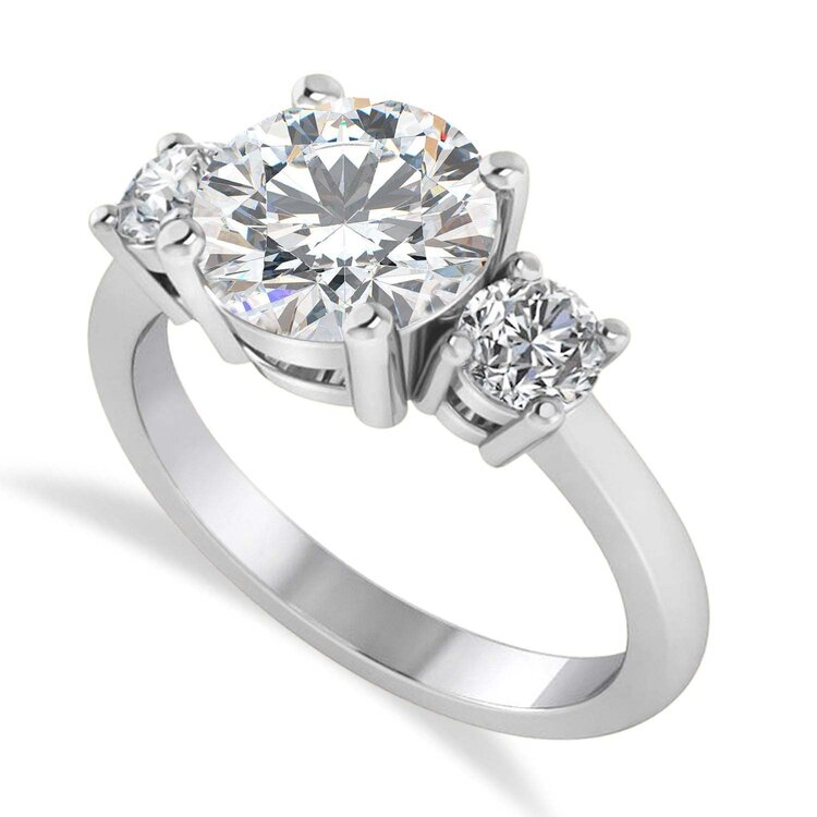 MR BRACELET (Z) 14K 2.60CT LAB 3ST RING, WHITE GOLD 3 STONE LAB GROWN DIAMOND RING, 1.20CT RD VS1 , TWO .60CT ROUNDS