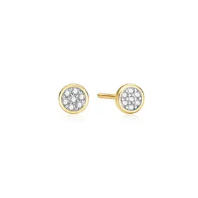 Gold Small Pavé Disc Stud Earrings, • Material: 925 Sterling Silver with 14kt Gold Plating with Cubic Zirconia • Earring Diameter: 5mm • Weight: 0.9g