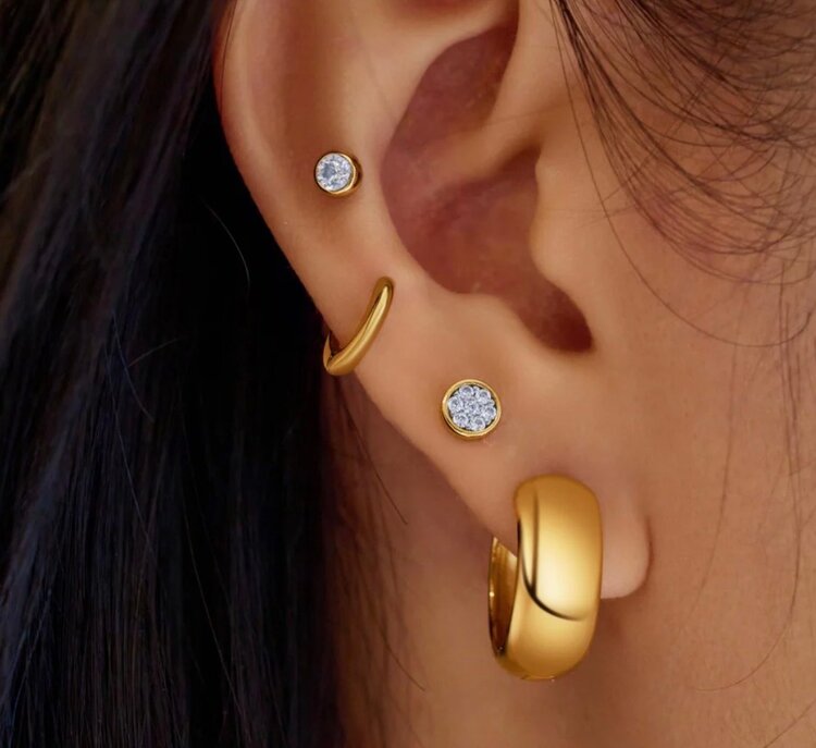 Gold Small Pavé Disc Stud Earrings, • Material: 925 Sterling Silver with 14kt Gold Plating with Cubic Zirconia • Earring Diameter: 5mm • Weight: 0.9g