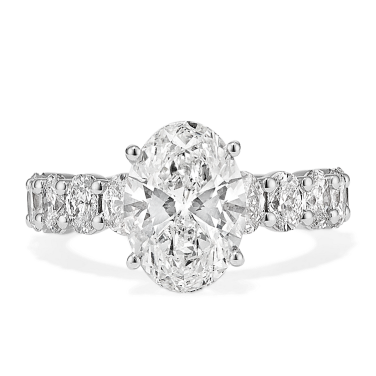 MR BRACELET (Z) 14K 4.05OV LAB 1.64MT , WHITE GOLD LAB GROWN DIAMOND BRIDAL RING, OVAL 4.05CT E VS1 IGI CERT# LG780648078 CENTER WITH 10 OVAL SIDE DIAMONDS, HIDDEN HALO SIDEVIEW