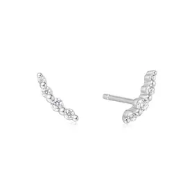 Silver Bezel Beaded Stone Stud Earrings • Material: 925 Sterling Silver with Rhodium Plating with Cubic Zirconia • Earring Size: 7 x 2.8mm • Weight: 0.6g