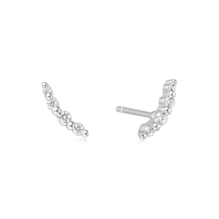Silver Bezel Beaded Stone Stud Earrings • Material: 925 Sterling Silver with Rhodium Plating with Cubic Zirconia • Earring Size: 7 x 2.8mm • Weight: 0.6g