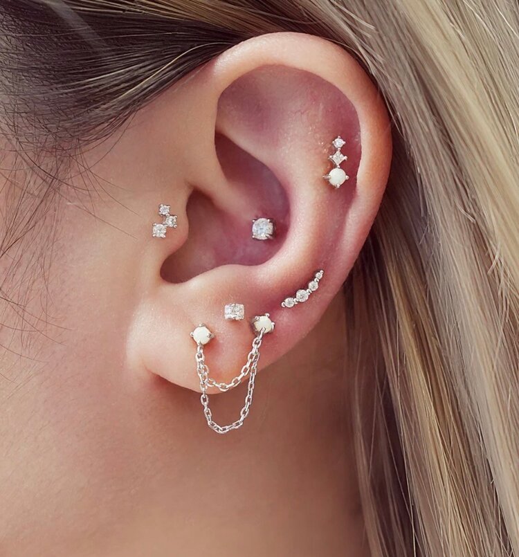 Silver Bezel Beaded Stone Stud Earrings • Material: 925 Sterling Silver with Rhodium Plating with Cubic Zirconia • Earring Size: 7 x 2.8mm • Weight: 0.6g