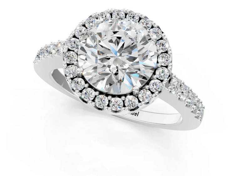 MR BRACELET (Z) 14K 2CT LAB .50MT , WHITE GOLD LB GROWN HALO BRIDAL RING, 2 CARAT ROUND CENTER VS2 F, .50CT MOUNTNG , IGI CERT # LG705508508