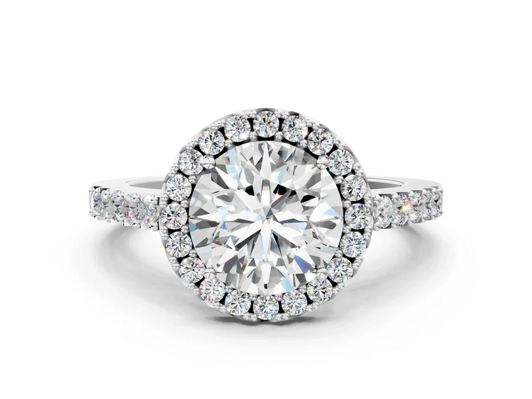 MR BRACELET (Z) 14K 2CT LAB .50MT , WHITE GOLD LB GROWN HALO BRIDAL RING, 2 CARAT ROUND CENTER VS2 F, .50CT MOUNTNG , IGI CERT # LG705508508