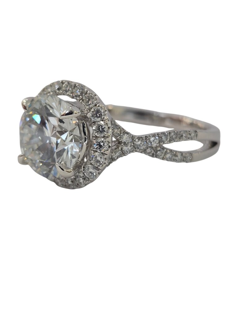 PRIMA NEW YORK (Z) 14K 2.56RD LAB .65MT , WHITE GOLD HALO BRIDAL RING, LAB GROWN DIAMOND CENTER 2.56 CARAT VVS2 E ROUND IGI CERT# 749558042, .65 CARAT NATURAL DIAMOND SETTING BY PRIMA NY