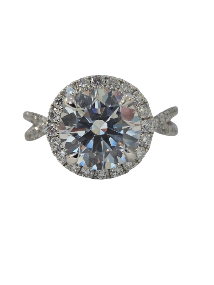 PRIMA NEW YORK (Z) 14K 2.56RD LAB .65MT , WHITE GOLD HALO BRIDAL RING, LAB GROWN DIAMOND CENTER 2.56 CARAT VVS2 E ROUND IGI CERT# 749558042, .65 CARAT NATURAL DIAMOND SETTING BY PRIMA NY