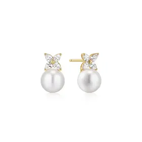 ANIA HAIE Gold Shell Pearl & Lucky Clover Stud Earrings • Material: 925 Sterling Silver with 14kt Gold Plating with Shell Pearl/Cubic Zirconia • Earring Length: 8.5mm • Earring Width: 1.5mm • Weight: 2.3g