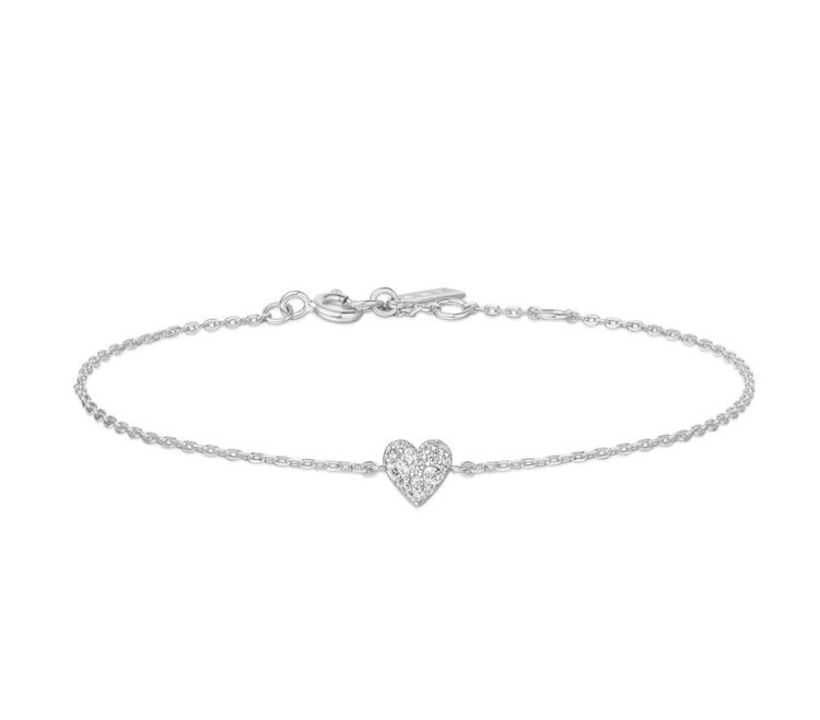 ANIA HAIE Silver Sweetheart Pavé Bracelet • Material:925 Sterling Silver with Rhodium Plating with Cubic Zirconia • Bracelet length: 165mm with 20mm extender • Weight: 1.4g