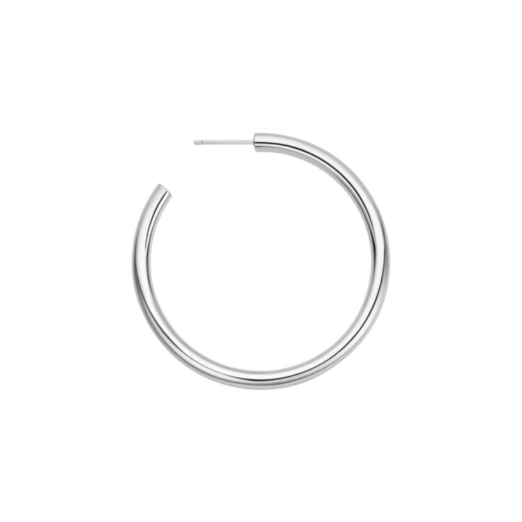 ANIA HAIE Silver Classic Tube Large Hoop Earrings, Material: 925 Sterling Silver with Rhodium Plating • Hoop Diameter: 36mm • Hoop Width: 3.5mm • Weight: 6.3g