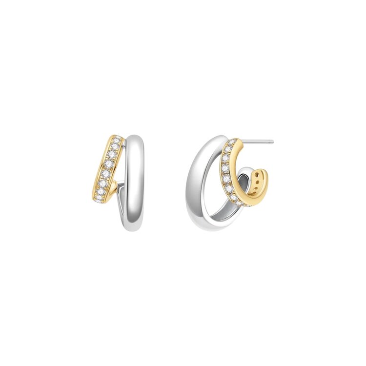 ANIA HAIE Two-Tone Sparkling Stud Hoop Earrings Material: 925 Sterling Silver with 14kt Gold Plating with Cubic Zirconia • Hoop Diameter: 12mm • Hoop Width: 8.5mm • Weight: 5.2g