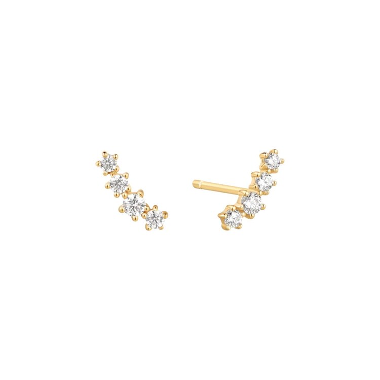 ANIA HAIE Gold Sparkle Climber Stud Earrings • Material: 925 Sterling Silver with 14k Gold Plating with Cubic Zirconia • Earring Size: 10.3 x 3.3mm • Weight: 0.9g