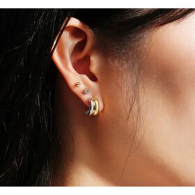 ANIA HAIE Two-Tone Duet Mixed Huggie Hoop Earrings, Material: 925 Sterling Silver with Two Tone Plating • Earring Size: 13 x 7mm • Weight: 3.6g