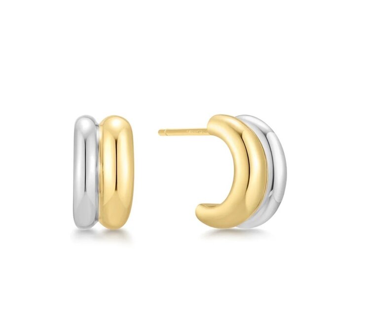 ANIA HAIE Two-Tone Duet Mixed Huggie Hoop Earrings, Material: 925 Sterling Silver with Two Tone Plating • Earring Size: 13 x 7mm • Weight: 3.6g