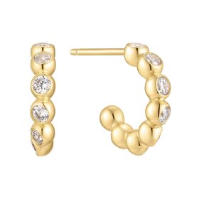 ANIA HAIE Gold Bezel Beaded Huggie Hoop Earrings  Material: 925 Sterling Silver with 14kt Plating with Cubic Zirconia • Earring Size: 6.5 x 2.7mm • Weight: 2.0g
