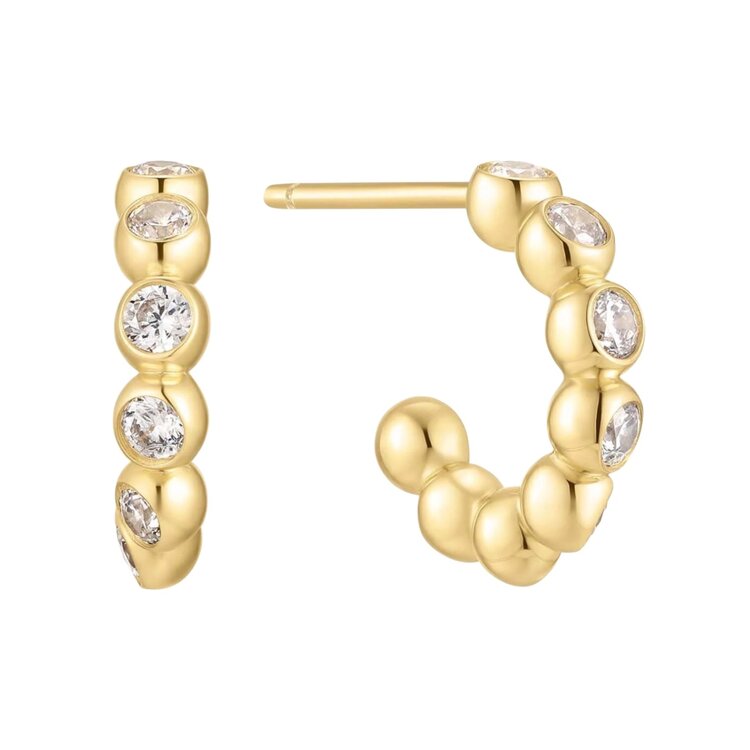 ANIA HAIE Gold Bezel Beaded Huggie Hoop Earrings  Material: 925 Sterling Silver with 14kt Plating with Cubic Zirconia • Earring Size: 6.5 x 2.7mm • Weight: 2.0g