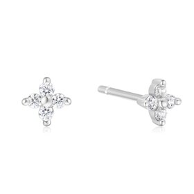 ANIA HAIE Silver Four-Petal Stud Earrings Material: 925 Sterling Silver with Rhodium Plating with Cubic Zirconia • Earring Size: 6 x 6mm • Weight: 0.6g