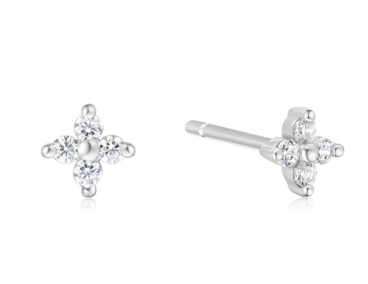 ANIA HAIE Silver Four-Petal Stud Earrings Material: 925 Sterling Silver with Rhodium Plating with Cubic Zirconia • Earring Size: 6 x 6mm • Weight: 0.6g