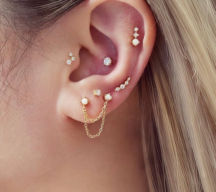 ANIA HAIE Gold Bezel Beaded Stone Stud Earrings • Material: 925 Sterling Silver with 14kt Gold Plating with Cubic Zirconia • Earring Size: 7 x 2.8mm • Weight: 0.6g