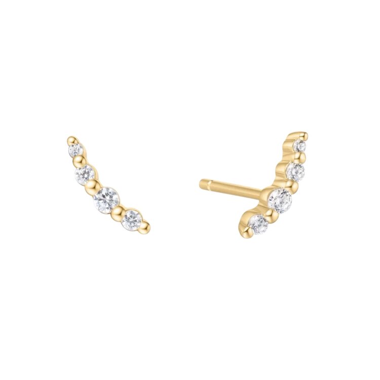 ANIA HAIE Gold Bezel Beaded Stone Stud Earrings • Material: 925 Sterling Silver with 14kt Gold Plating with Cubic Zirconia • Earring Size: 7 x 2.8mm • Weight: 0.6g