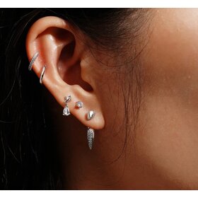 ANIA HAIE Silver Pyramid Dangle Threaded Stud Earrings, Material: 925 Sterling Silver with Rhodium Plating with Cubic Zirconia • Earring Size: 10.5 x 4mm • Weight: 0.9g