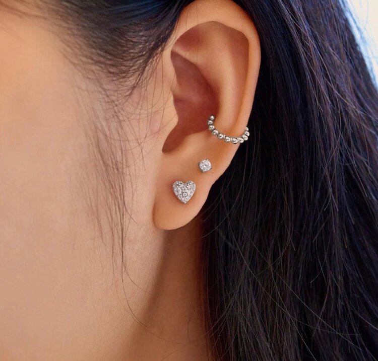 ANIA HAIE Silver Pave Heart Stud Earrings, Material: 925 Sterling Silver with Rhodium Plating with Cubic Zirconia • Earring Length: 6mm • Earring Width: 6mm • Weight: 1.2g