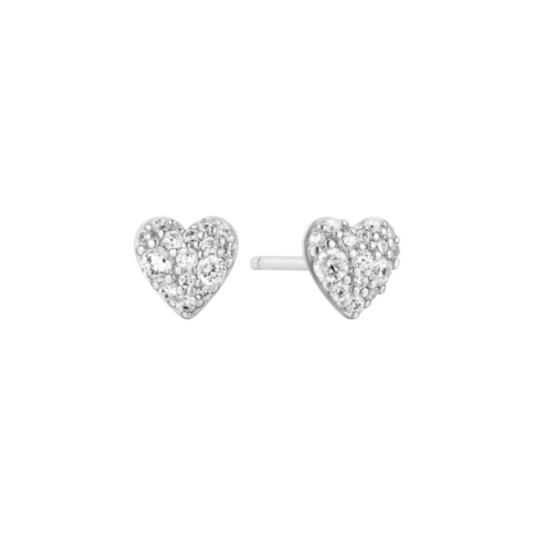ANIA HAIE Silver Pave Heart Stud Earrings, Material: 925 Sterling Silver with Rhodium Plating with Cubic Zirconia • Earring Length: 6mm • Earring Width: 6mm • Weight: 1.2g