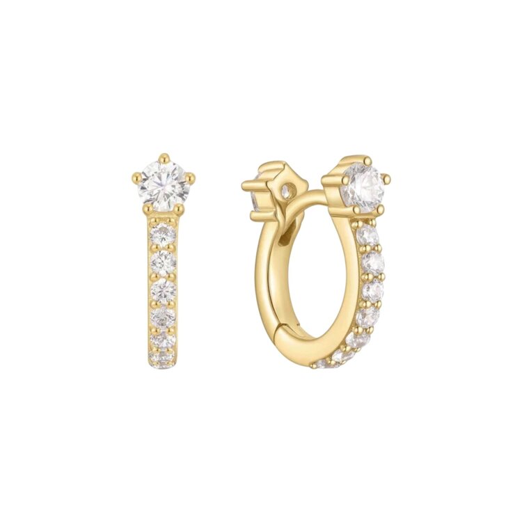 ANIA HAIE Gold Sparkling Pave Huggie Hoop Earrings, Material: 925 Sterling Silver with 14kt Gold Plating with Cubic Zirconia  Earring Size: 7.5 x 1.7mm  Weight: 2.0g