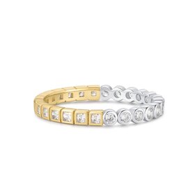 ANIA HAIE Two Tone Square and Circle Bezeled Ring Material: 925 Sterling Silver with Rhodium Plating and 14kt Gold Plating and Cubic Zirconia • Ring Size: 7  • Weight: 1.6g