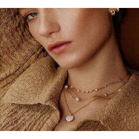 ANIA HAIE Gold Multi Station Round Stone Chain • Material: 925 Sterling Silver with 14kt Gold Plating with Cubic Zirconia • Necklace Length: 405mm with 50mm extender • Weight: 7.9g