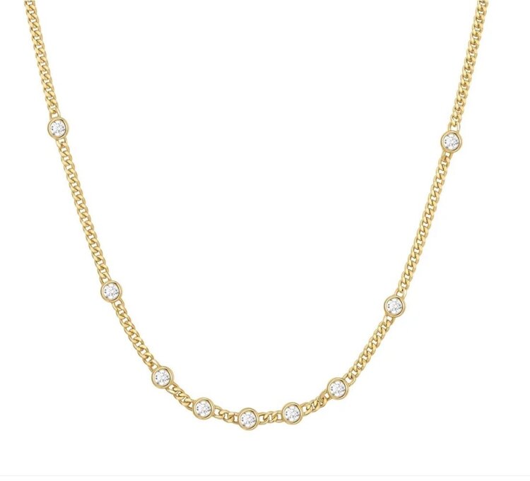 ANIA HAIE Gold Multi Station Round Stone Chain • Material: 925 Sterling Silver with 14kt Gold Plating with Cubic Zirconia • Necklace Length: 405mm with 50mm extender • Weight: 7.9g