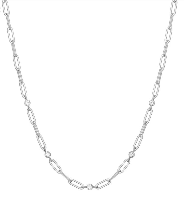 ANIA HAIE Silver Bezel Station Paper Clip Chain Necklace • Material: 925 Sterling Silver with Rhodium Plating • Necklace length: 380mm with 50mm extender • Weight: 9.6g
