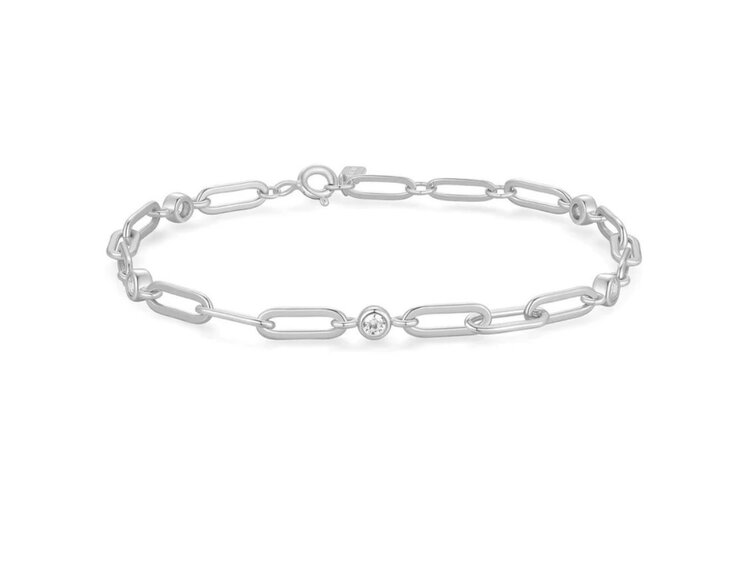 ANIA HAIE Silver Bezel Station Paper Clip Chain Bracelet • Material: 925 Sterling Silver with Rhodium Plating • Bracelet length: 380mm with 50mm extender • Weight: 9.6g