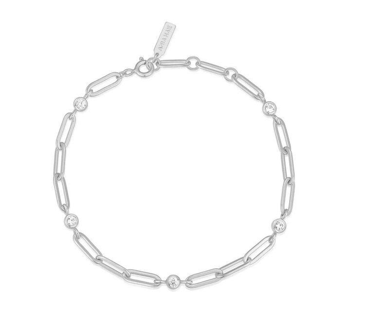 ANIA HAIE Silver Bezel Station Paper Clip Chain Bracelet • Material: 925 Sterling Silver with Rhodium Plating • Bracelet length: 380mm with 50mm extender • Weight: 9.6g