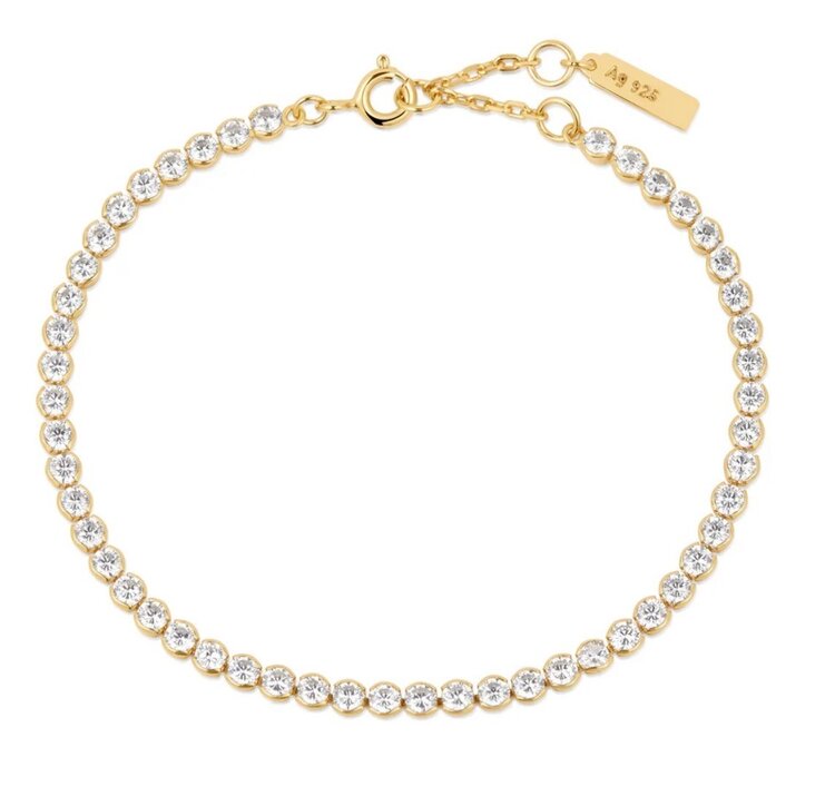 ANIA HAIE Gold Row Bezel Set Bracelet • Material: 925 Sterling Silver with 14kt Gold Plating with Cubic Zirconia • Bracelet Length: 165mm with 20mm extender • Weight: 4.0g