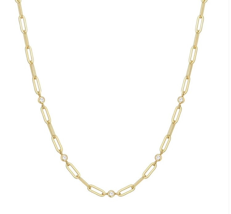 ANIA HAIE Gold Bezel Station Paper Clip Chain Necklace • Material: 925 Sterling Silver with 14kt Gold Plating • Necklace length: 380mm with 50mm extender • Weight: 9.6g