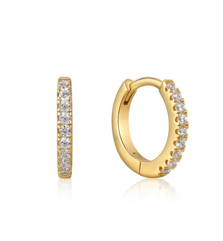 ANIA HAIE Gold Sparkle Huggie Hoop Earrings  Material: 925 Sterling Silver with 14kt Plating with Cubic Zirconia • Hoop Size: 12mm • Weight: 1.2g