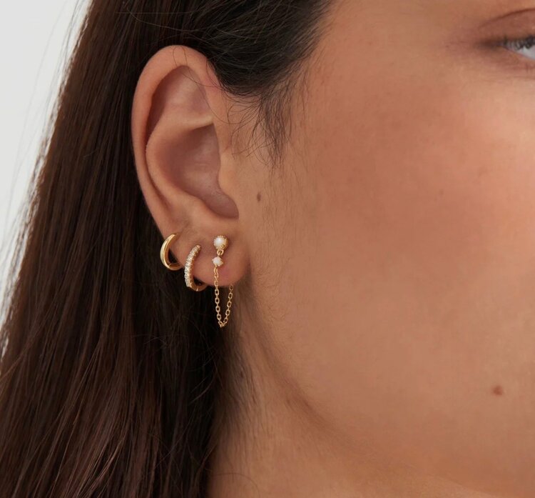 ANIA HAIE Gold Sparkle Huggie Hoop Earrings  Material: 925 Sterling Silver with 14kt Plating with Cubic Zirconia • Hoop Size: 12mm • Weight: 1.2g