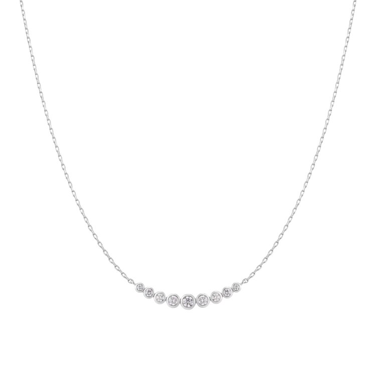 ANIA HAIE Silver Graduated Bezel Set Necklace • Material: 925 Sterling Silver with Rhodium Plating and Cubic Zirconia• Necklace length: 405mm with 50mm extender • Weight: 2.6g