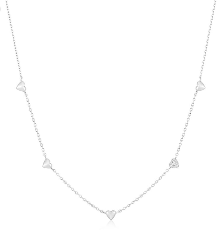 ANIA HAIE Silver Pave Puffed Heart Station Necklace • Material: 925 Sterling Silver with Rhodium Plating and Cubic Zirconia• Necklace length: 405mm with 50mm extender • Weight: 2.6g
