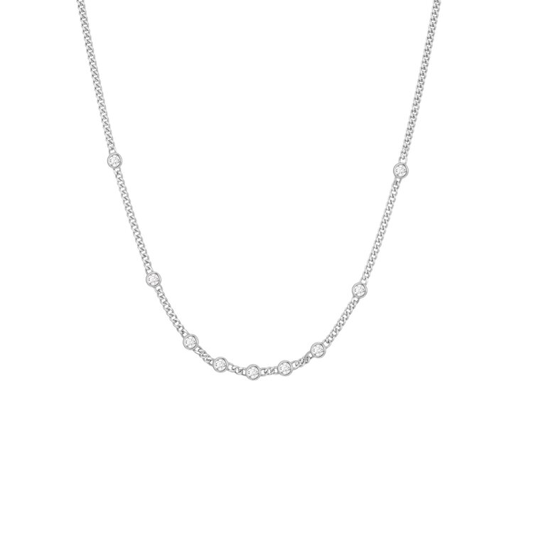 ANIA HAIE Silver Multi Station Round Stone Chain Necklace • Material: 925 Sterling Silver with Rhodium Plating and Cubic Zirconia• Necklace length: 405mm with 50mm extender • Weight: 7.9g
