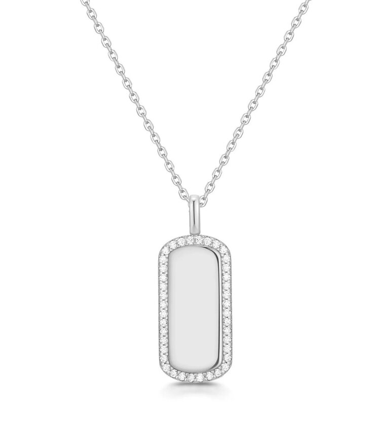 ANIA HAIE Silver Sparkling Tag Necklace • Material: 925 Sterling Silver with Rhodium Plating and Cubic Zirconia• Necklace length: 480mm with 50mm extender • Weight: 5.3g
