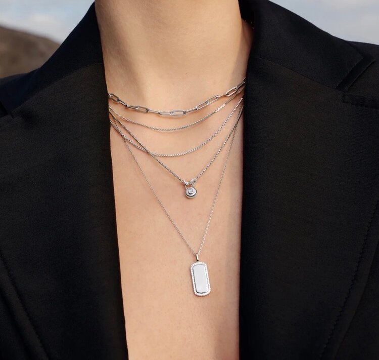 ANIA HAIE Silver Sparkling Tag Necklace • Material: 925 Sterling Silver with Rhodium Plating and Cubic Zirconia• Necklace length: 480mm with 50mm extender • Weight: 5.3g